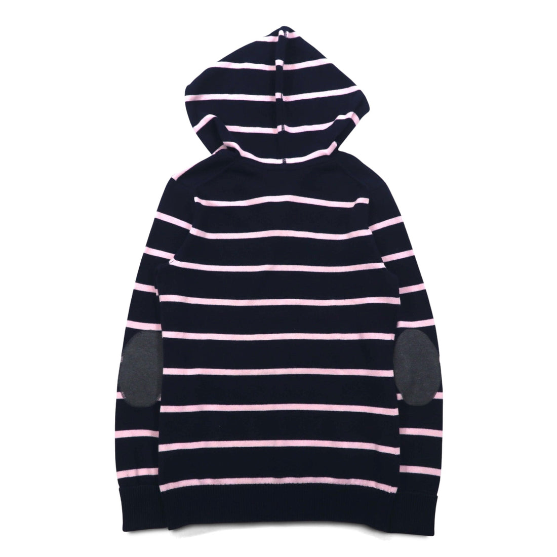 TOMMY HILFIGER Cotton Knit Hoodie S Navy Striped Elbow Patch Front Pocket