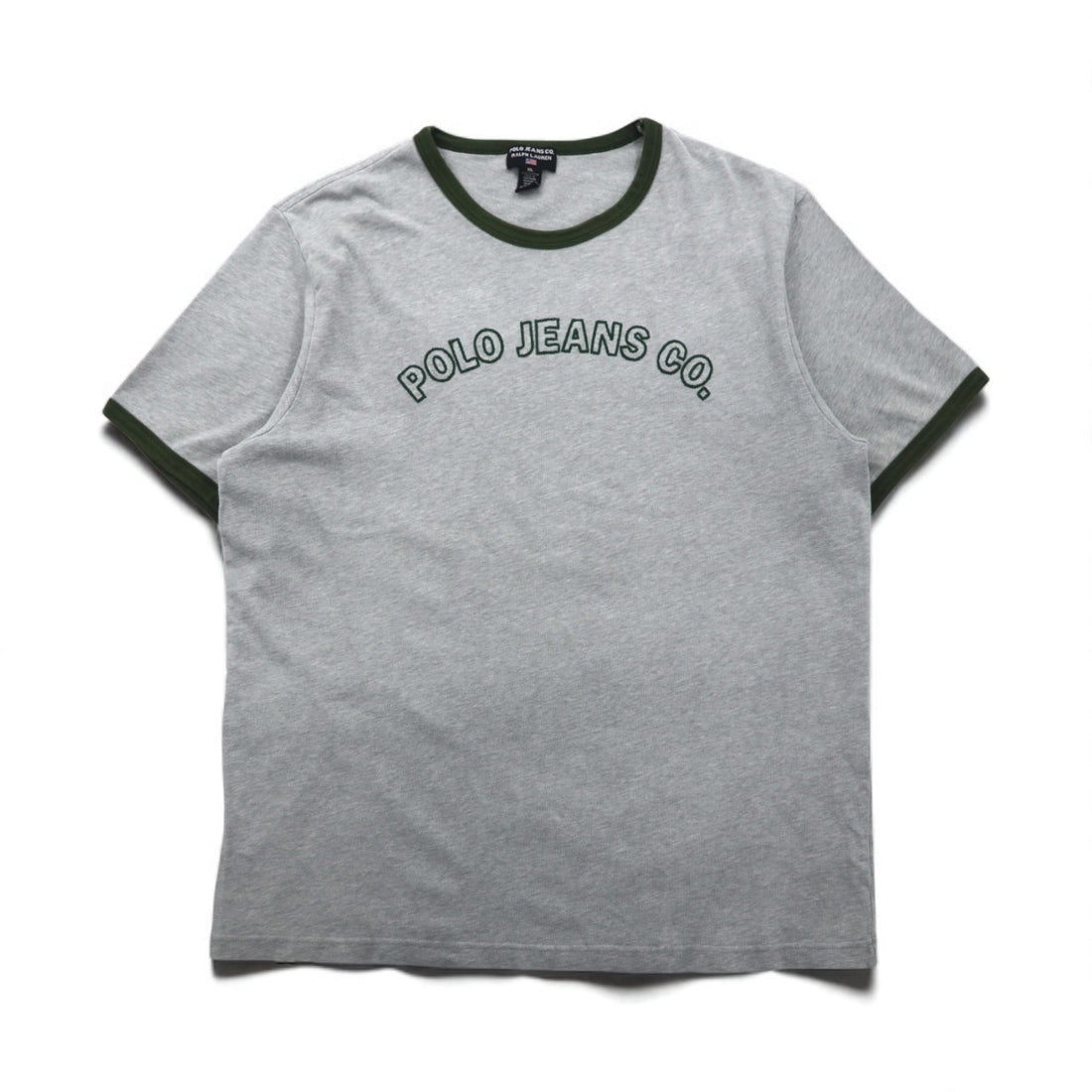 POLO JEANS Co. RALPH LAUREN 90年代 アーチロゴ リンガーTシャツ XL グレー 刺繍 チェーンステッチ コットン