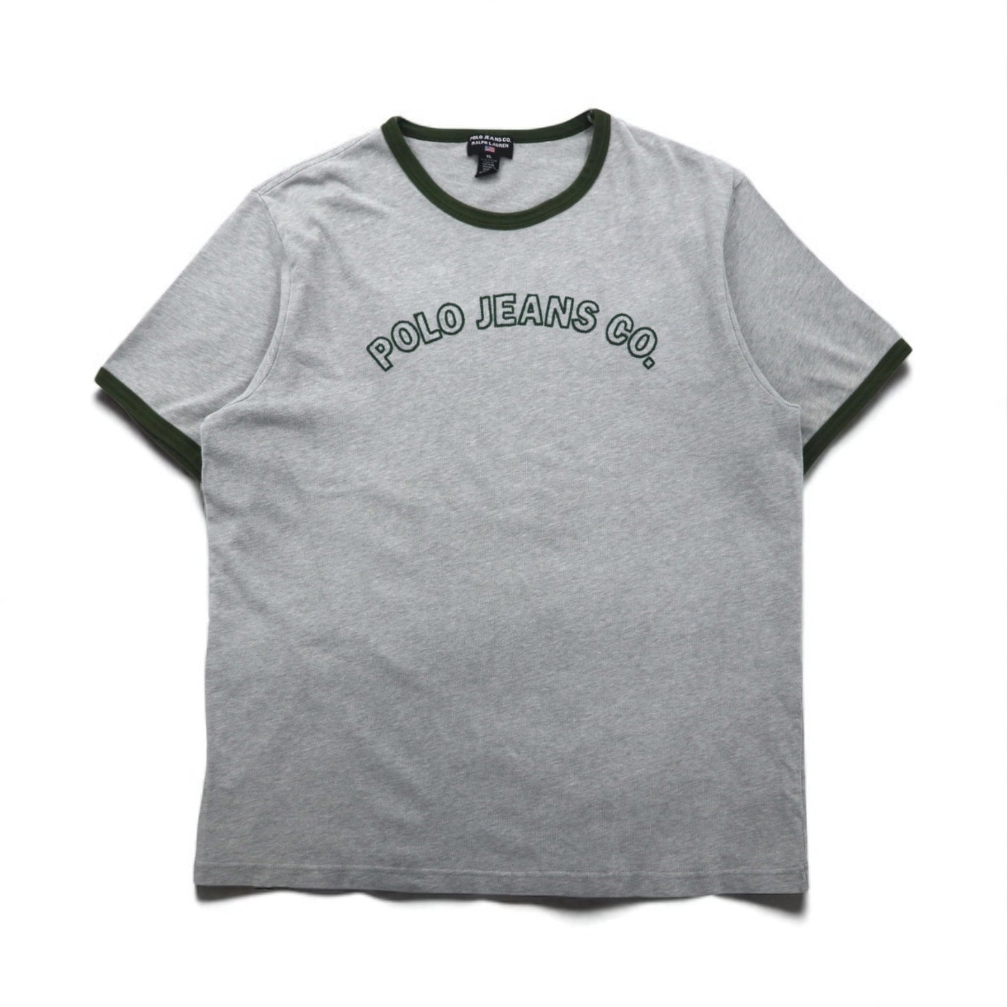 POLO JEANS Co. RALPH LAUREN 90年代 アーチロゴ リンガーTシャツ XL グレー 刺繍 チェーンステッチ コットン