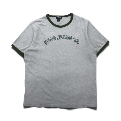 POLO JEANS Co. RALPH LAUREN 90年代 アーチロゴ リンガーTシャツ XL グレー 刺繍 チェーンステッチ コットン