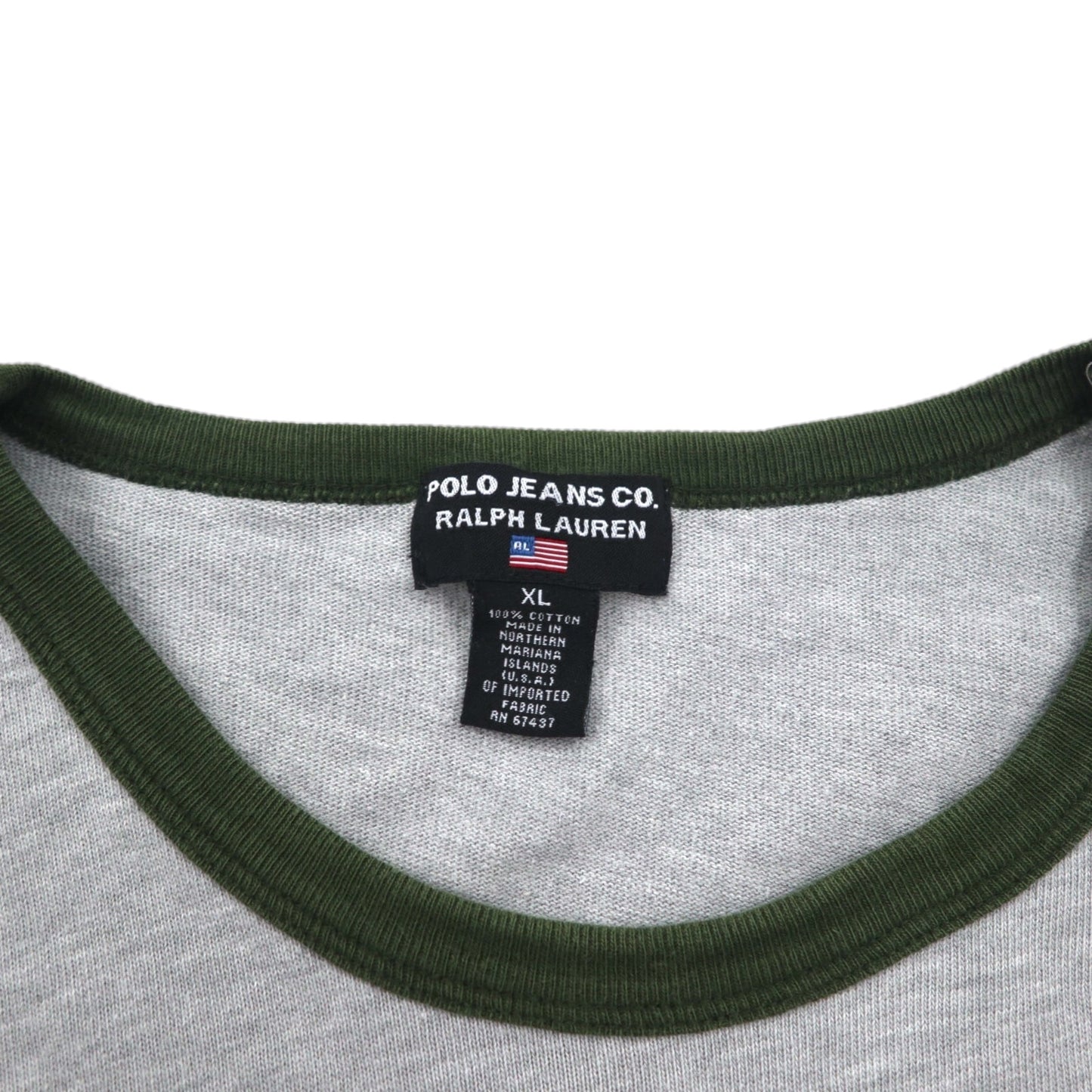 POLO JEANS Co. RALPH LAUREN 90年代 アーチロゴ リンガーTシャツ XL グレー 刺繍 チェーンステッチ コットン