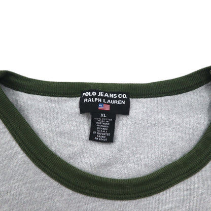 POLO JEANS Co. RALPH LAUREN 90年代 アーチロゴ リンガーTシャツ XL グレー 刺繍 チェーンステッチ コットン