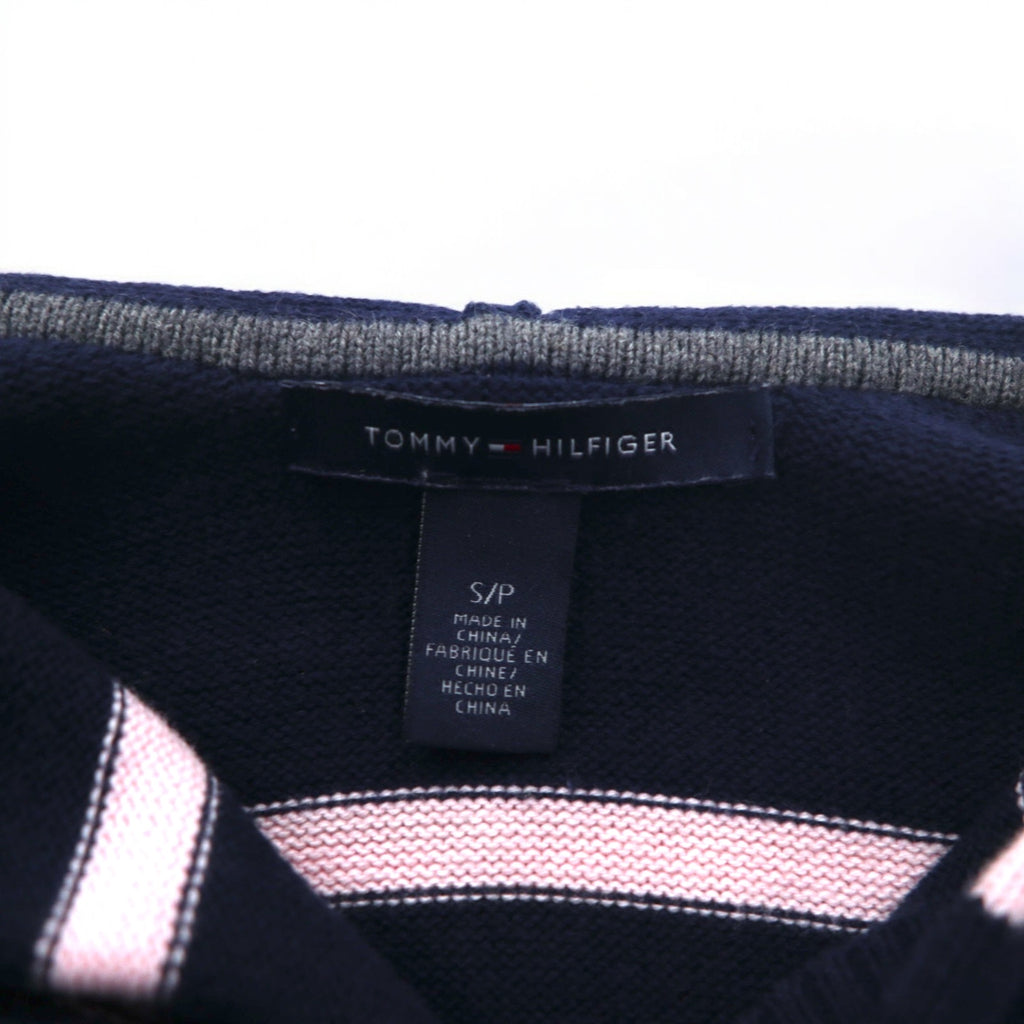 TOMMY HILFIGER Cotton Knit Hoodie S Navy Striped Elbow Patch Front Pocket