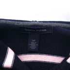 TOMMY HILFIGER Cotton Knit Hoodie S Navy Striped Elbow Patch Front Pocket