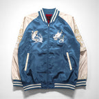 Isshinjokyo Sukajan Souvenir Jacket, XL, Blue, Polyester, Dragon and Carp Wave Embroidery