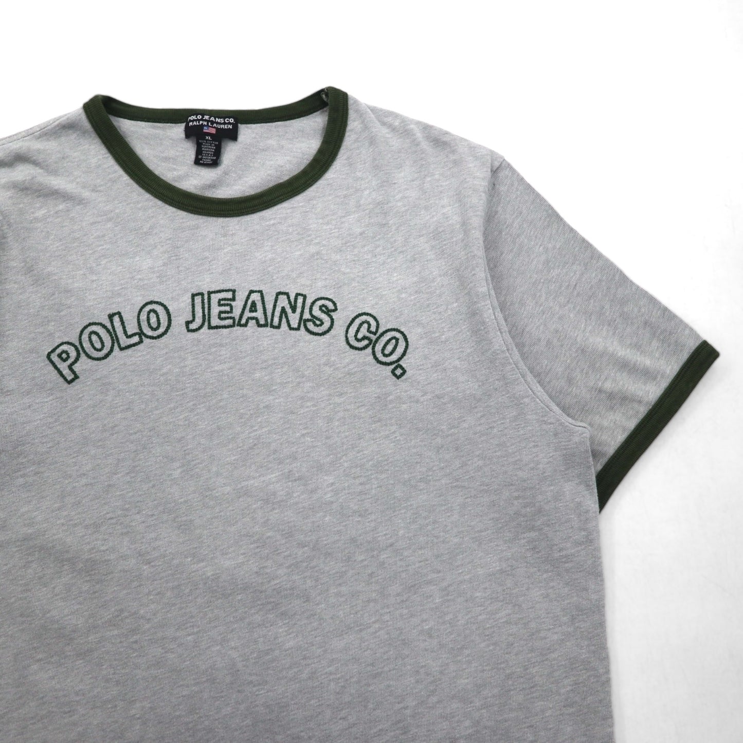 POLO JEANS Co. RALPH LAUREN 90年代 アーチロゴ リンガーTシャツ XL グレー 刺繍 チェーンステッチ コットン