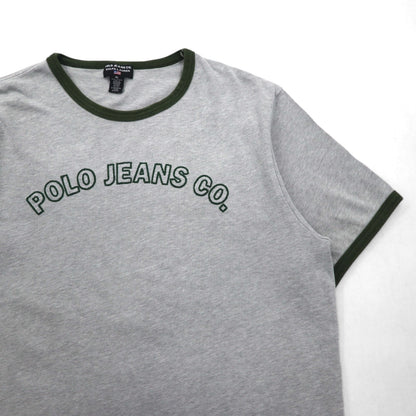 POLO JEANS Co. RALPH LAUREN 90年代 アーチロゴ リンガーTシャツ XL グレー 刺繍 チェーンステッチ コットン