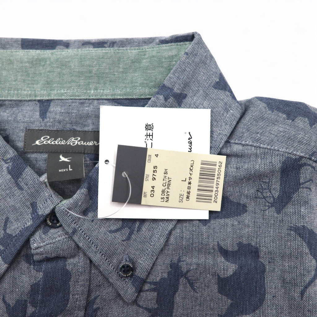Eddie Bauer Button-down Shirt L Navy Cotton All-over Animal Pattern Unused