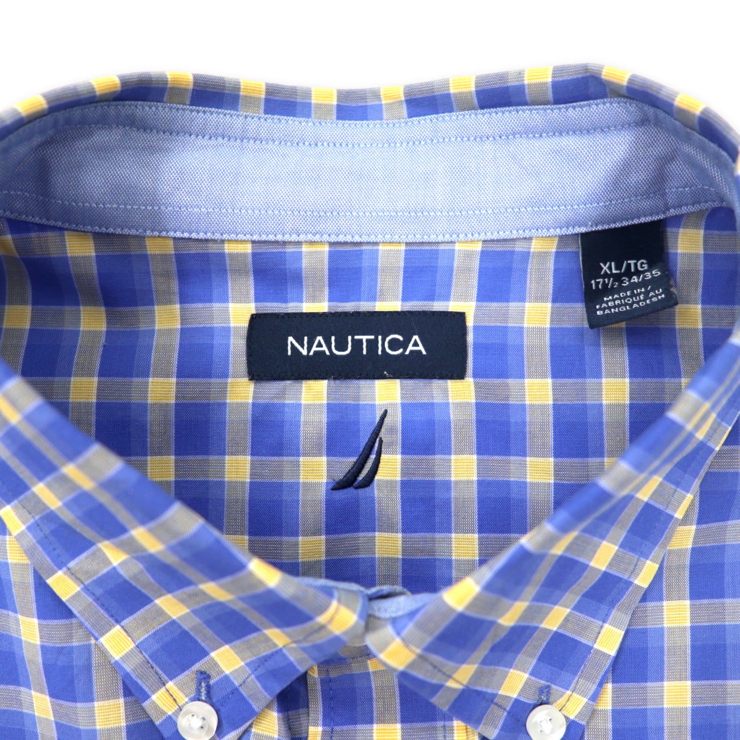 NAUTICA ボタンダウンシャツ XL ブルー チェック コットン ワンポイントロゴ ビッグサイズ