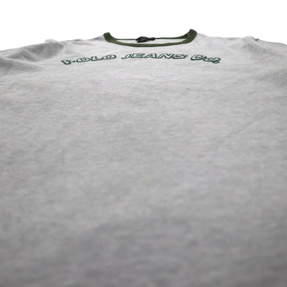 POLO JEANS Co. RALPH LAUREN 90年代 アーチロゴ リンガーTシャツ XL グレー 刺繍 チェーンステッチ コットン