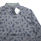 Eddie Bauer Button-down Shirt L Navy Cotton All-over Animal Pattern Unused