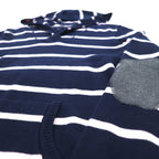 TOMMY HILFIGER Cotton Knit Hoodie S Navy Striped Elbow Patch Front Pocket