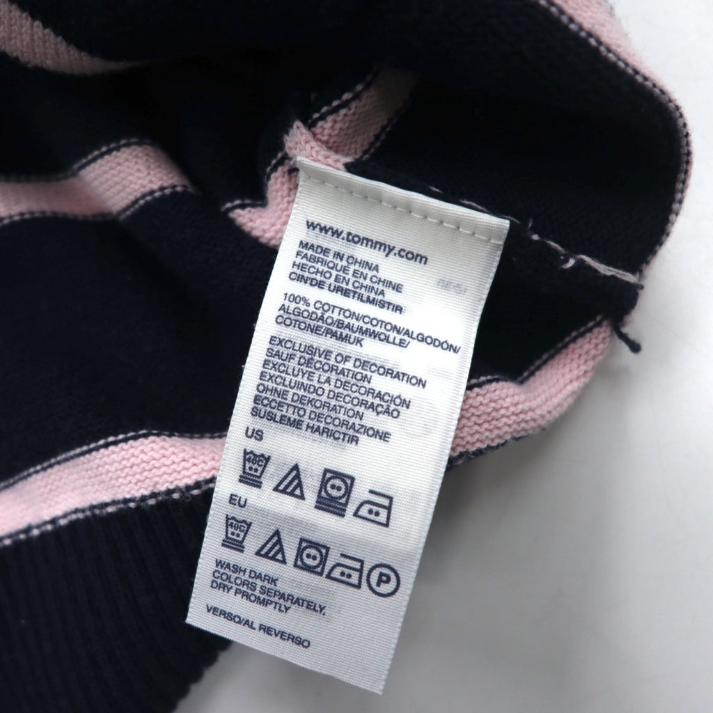 TOMMY HILFIGER Cotton Knit Hoodie S Navy Striped Elbow Patch Front Pocket