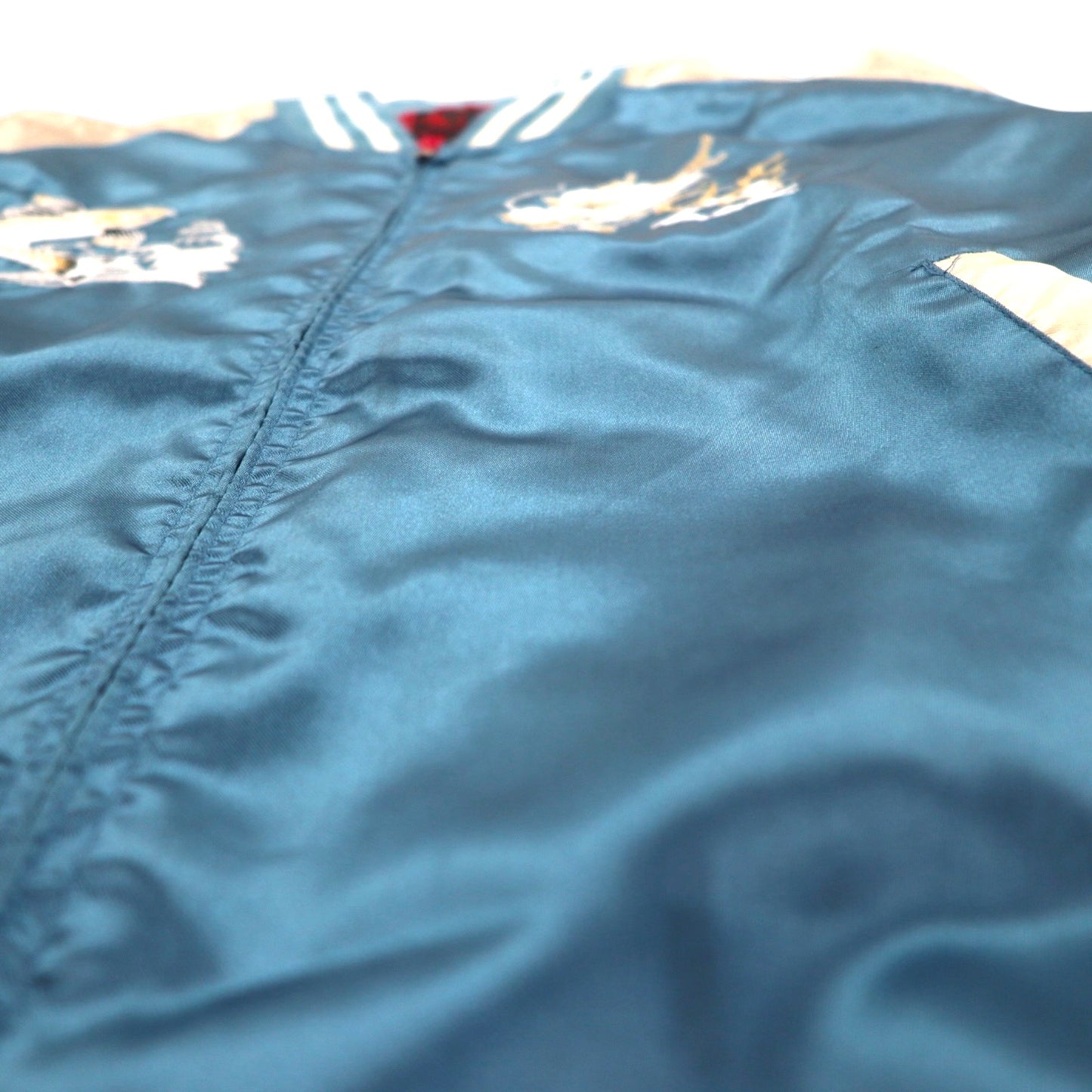 Isshinjokyo Sukajan Souvenir Jacket, XL, Blue, Polyester, Dragon and Carp Wave Embroidery