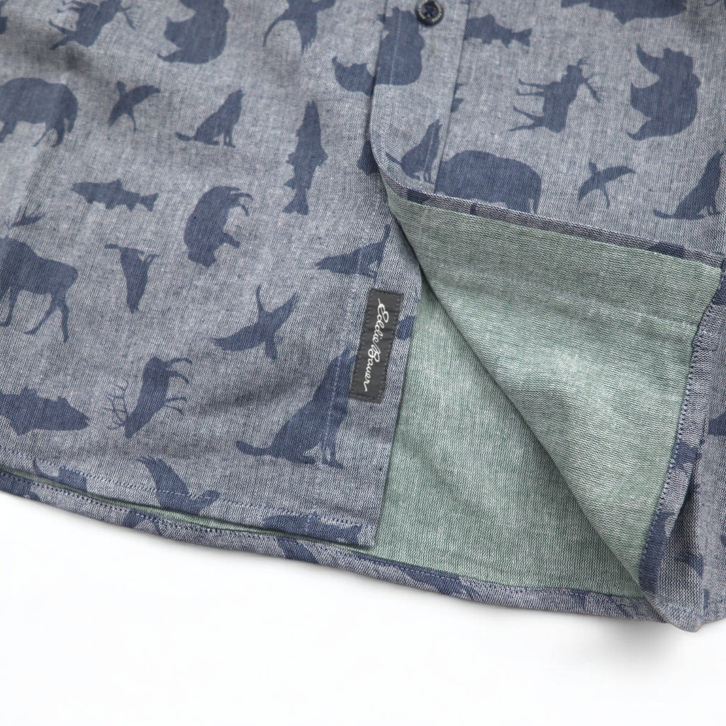 Eddie Bauer Button-down Shirt L Navy Cotton All-over Animal Pattern Unused