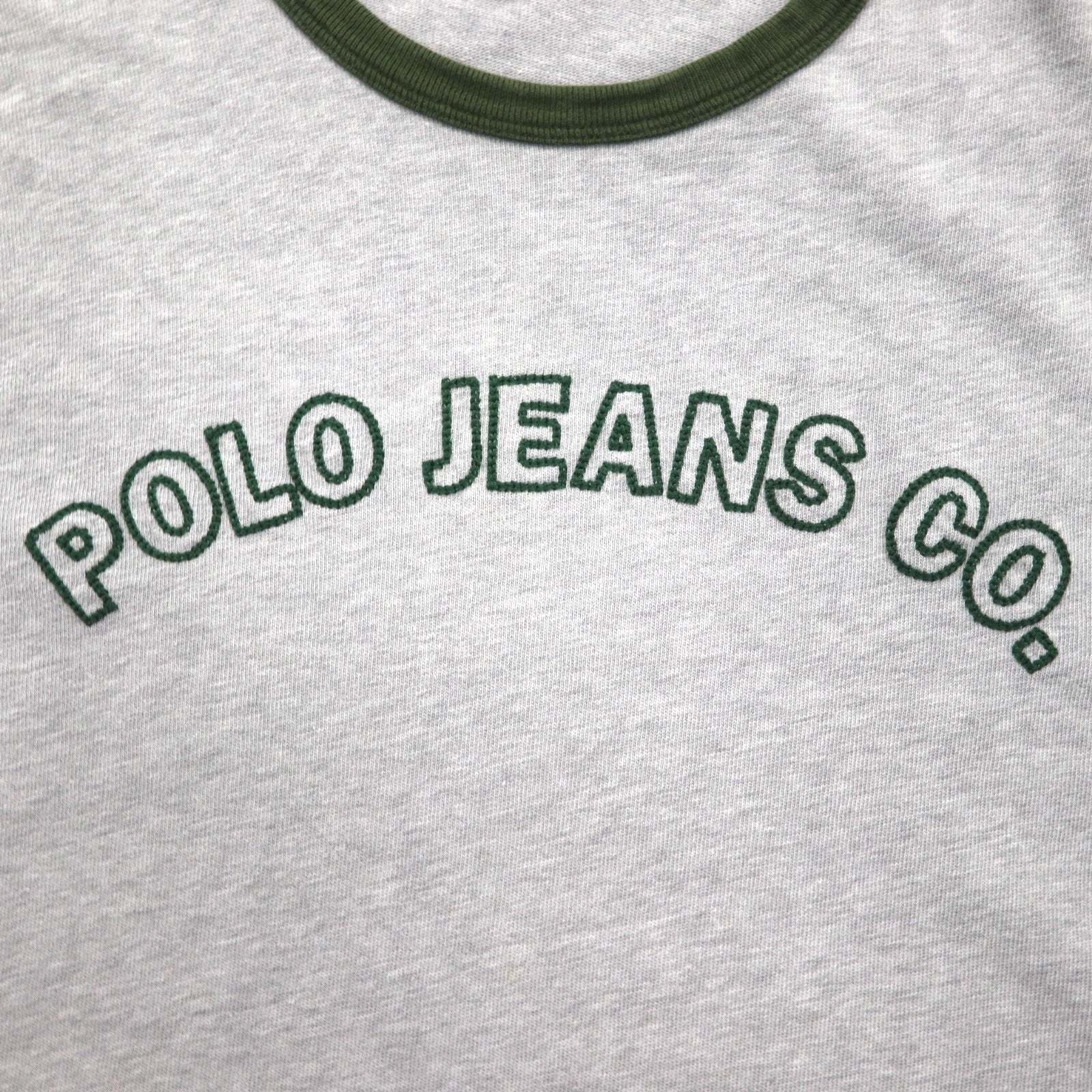 POLO JEANS Co. RALPH LAUREN 90s Arch Logo Ringer T-Shirt, Size XL, Gray, Embroidered Chainstitch Cotton