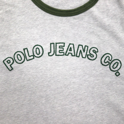 POLO JEANS Co. RALPH LAUREN 90年代 アーチロゴ リンガーTシャツ XL グレー 刺繍 チェーンステッチ コットン