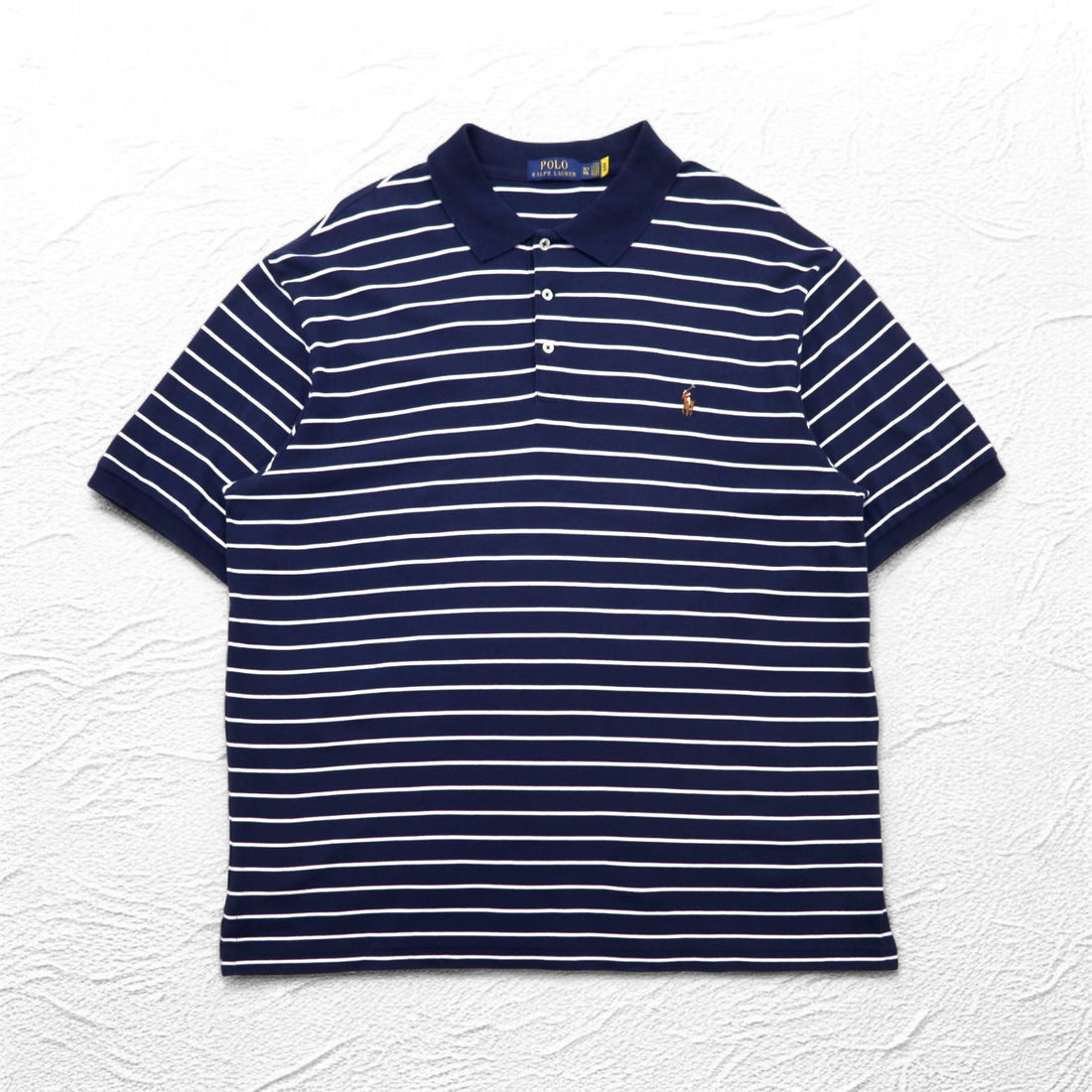 POLO RALPH LAUREN Striped Polo Shirt XL Navy Cotton Small Pony Embroidery