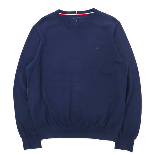 TOMMY HILFIGER クルーネックニット セーター L ネイビー コットン ワンポイントロゴ