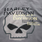 HARLEY DAVIDSON スカルプリント 半袖 ワークシャツ L グレー バックプリント ダブルポケット