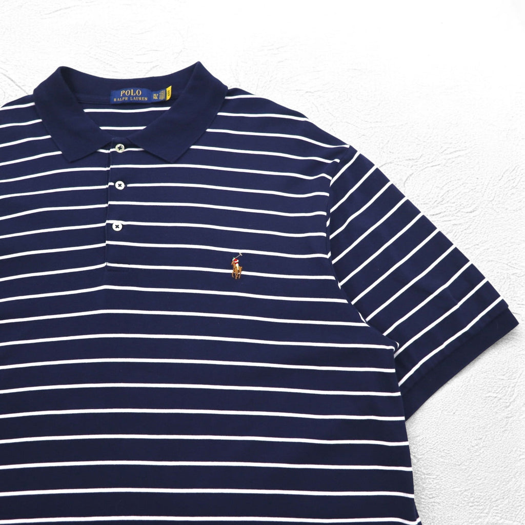 POLO RALPH LAUREN Striped Polo Shirt XL Navy Cotton Small Pony Embroidery