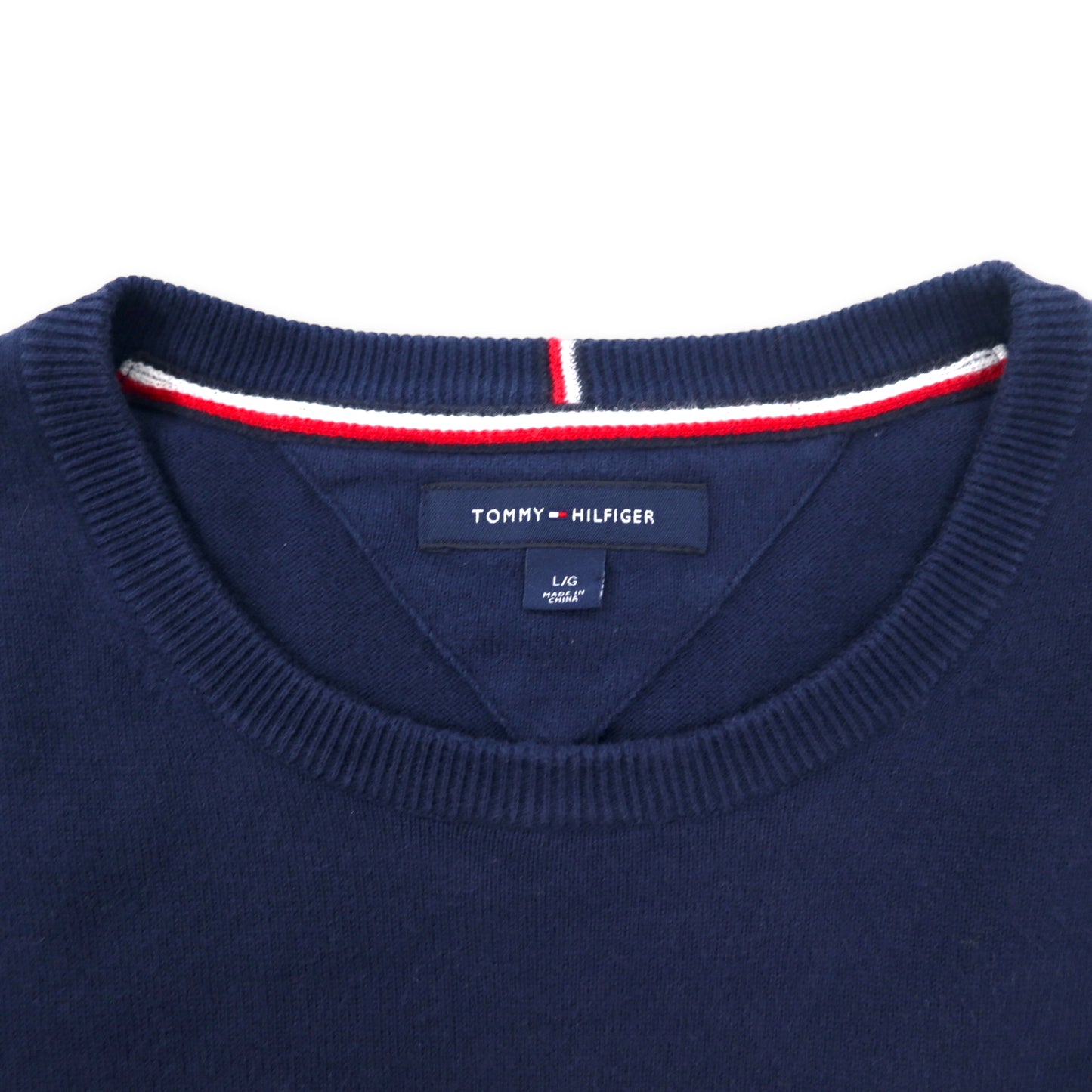 TOMMY HILFIGER クルーネックニット セーター L ネイビー コットン ワンポイントロゴ