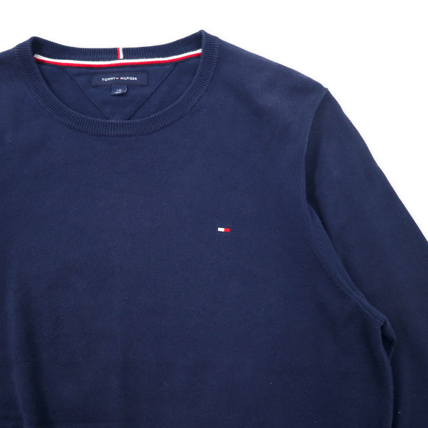 TOMMY HILFIGER クルーネックニット セーター L ネイビー コットン ワンポイントロゴ