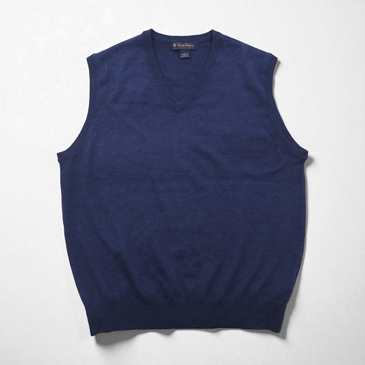 Brooks Brothers メリノウール ニット Vネック ベスト L ネイビー EXTRA FINE ITALIAN MERINO