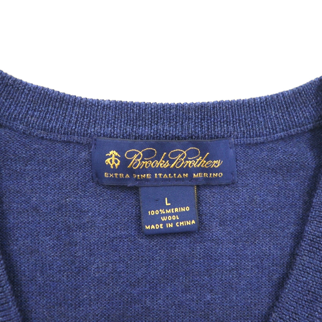 Brooks Brothers メリノウール ニット Vネック ベスト L ネイビー EXTRA FINE ITALIAN MERINO