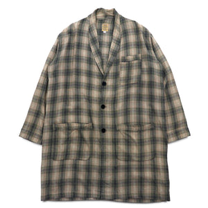 Sunday Works USA製 ガウンコート S カーキ チェック コットン UNION MADE