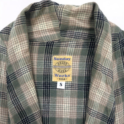 Sunday Works USA製 ガウンコート S カーキ チェック コットン UNION MADE