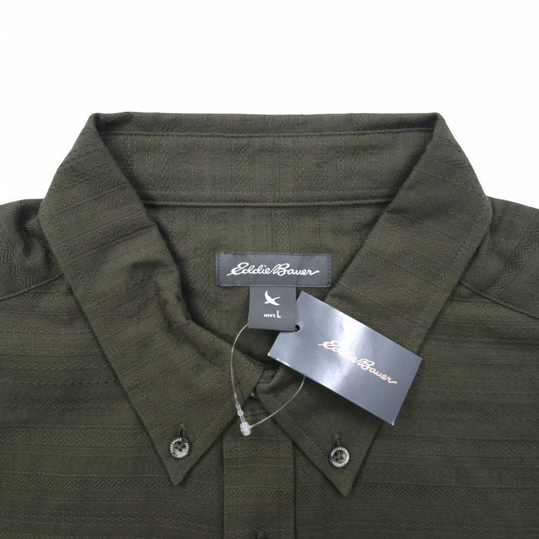 Eddie Bauer Dobby Button-Down Shirt, L, Khaki, Cotton, All-Over Print, Unused