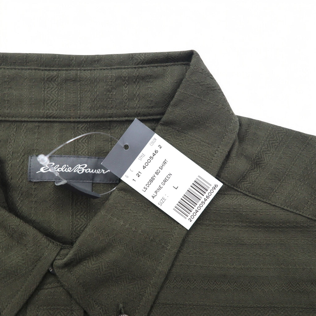 Eddie Bauer Dobby Button-Down Shirt, L, Khaki, Cotton, All-Over Print, Unused