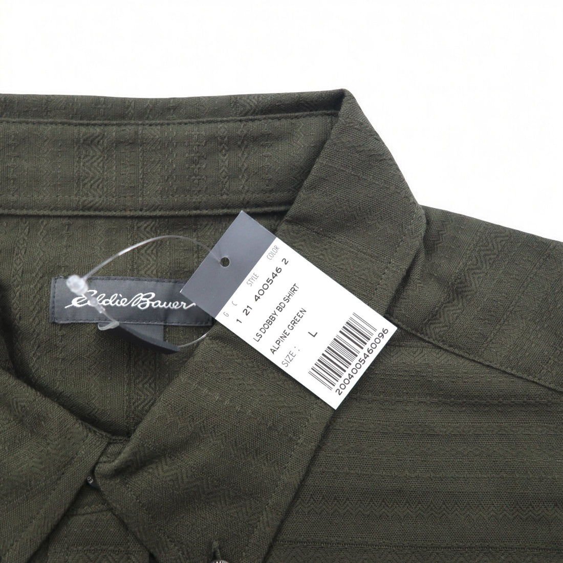 Eddie Bauer Dobby Button-Down Shirt, L, Khaki, Cotton, All-Over Print, Unused