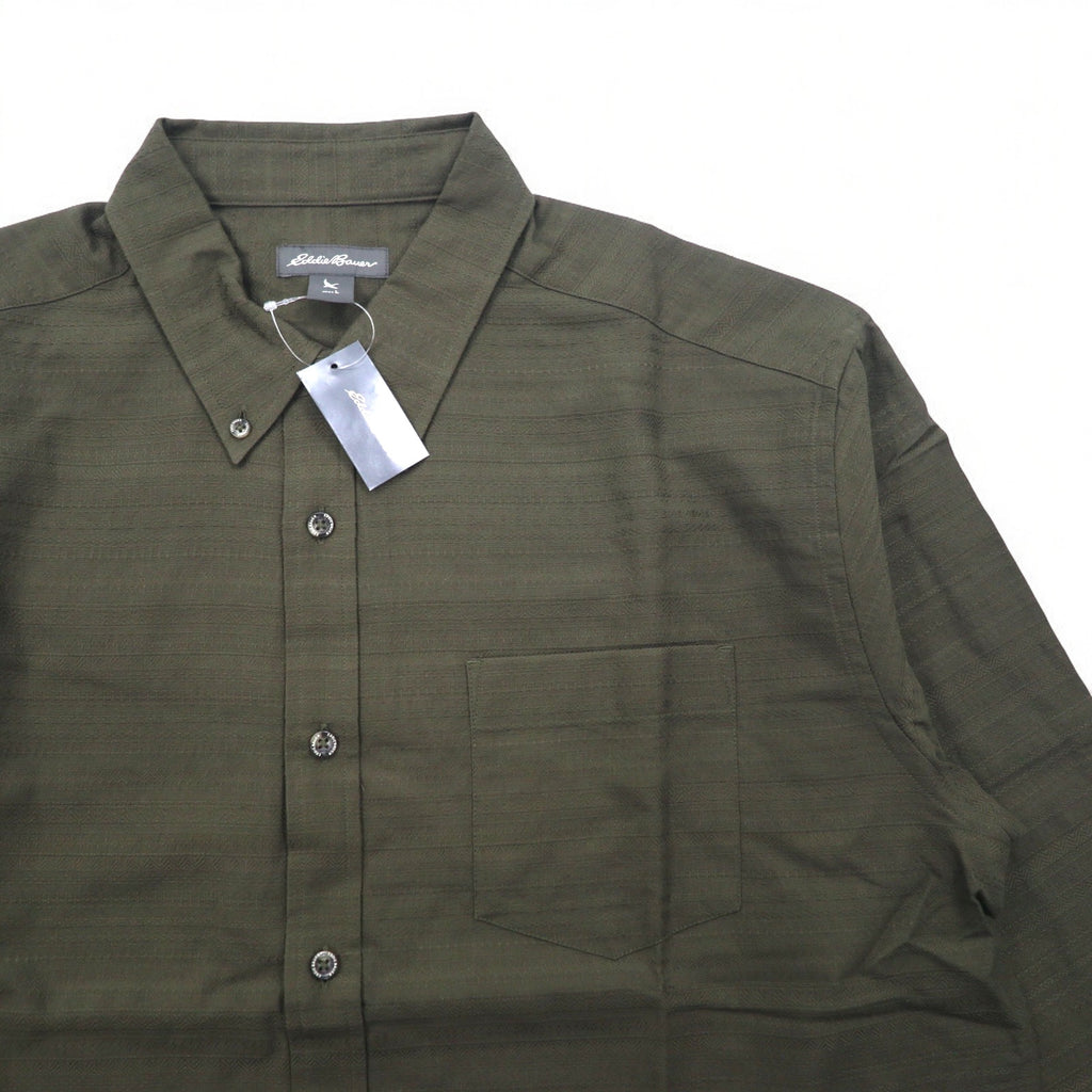 Eddie Bauer Dobby Button-Down Shirt, L, Khaki, Cotton, All-Over Print, Unused