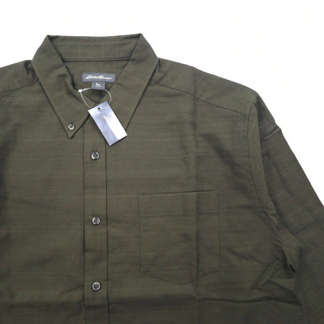 Eddie Bauer Dobby Button-Down Shirt, L, Khaki, Cotton, All-Over Print, Unused