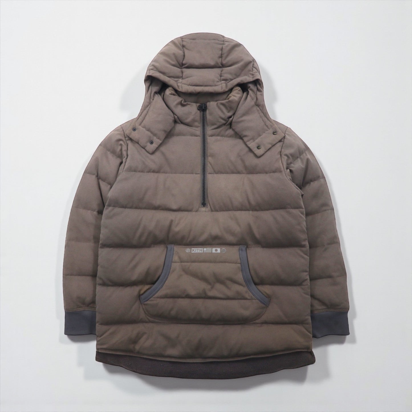 KITH x NANO UNIVERSE x Nishikawa Down NAKAMEGURO QUARTER-ZIP PULLOVER CINDER Pullover Down Jacket, Size S, Kangaroo Pocket, Anorak Parka, KH1080