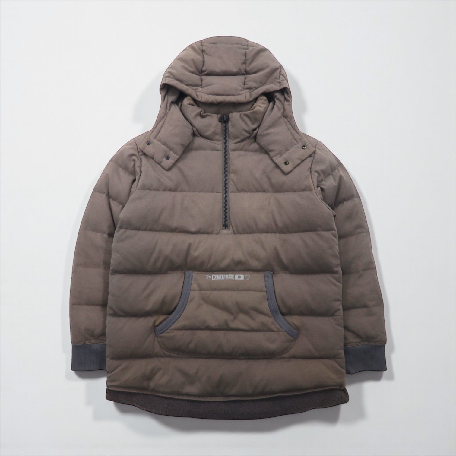 KITH x NANO UNIVERSE x Nishikawa Down NAKAMEGURO QUARTER-ZIP PULLOVER CINDER Pullover Down Jacket, Size S, Kangaroo Pocket, Anorak Parka, KH1080