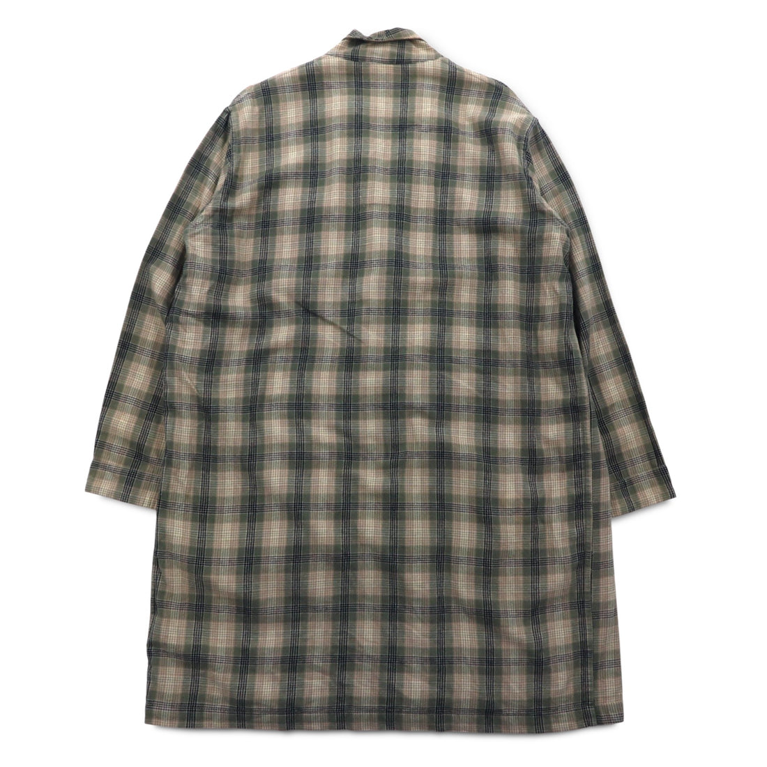 Sunday Works USA Made Gown Coat S Khaki Check Cotton UNION MADE