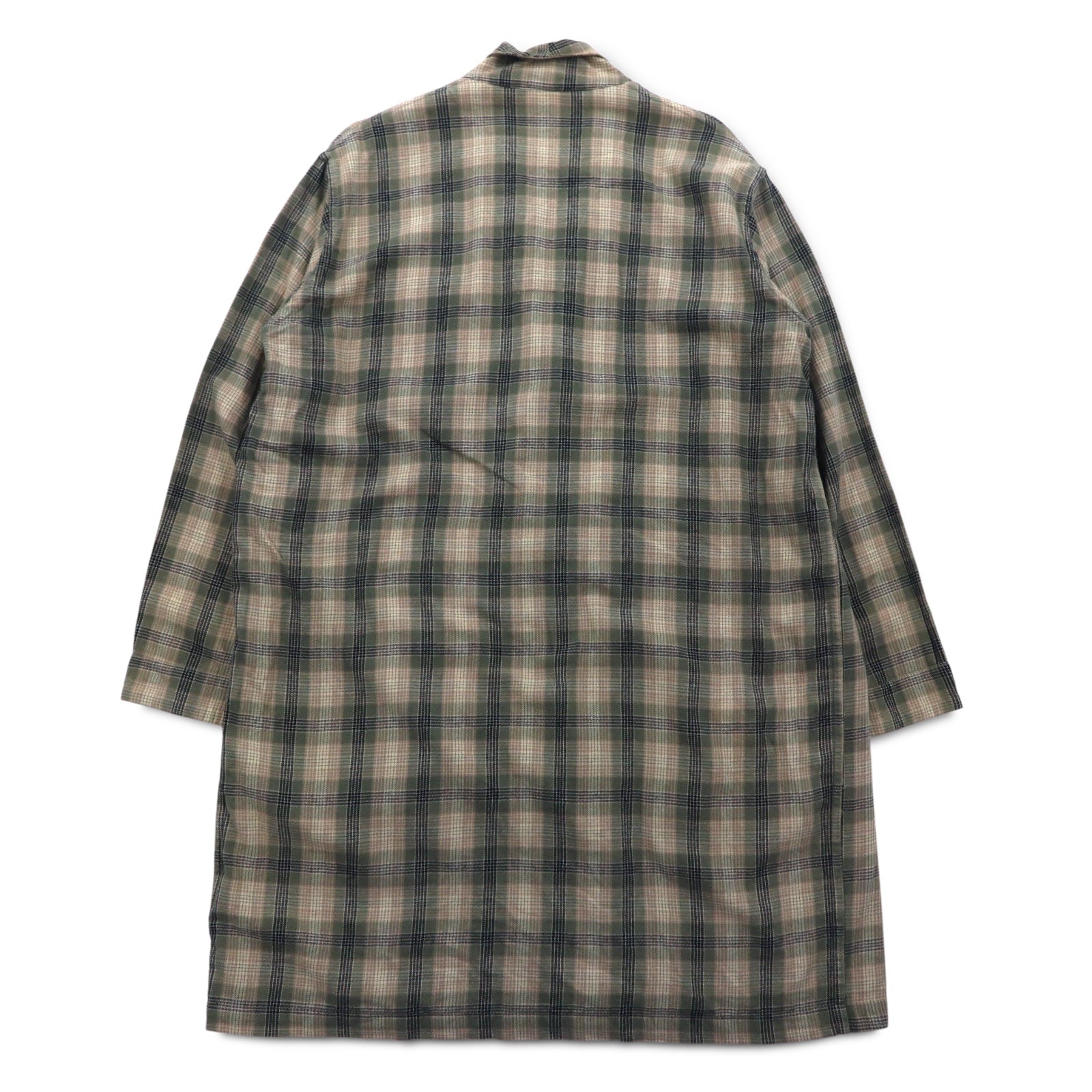 Sunday Works USA Made Gown Coat S Khaki Check Cotton UNION MADE