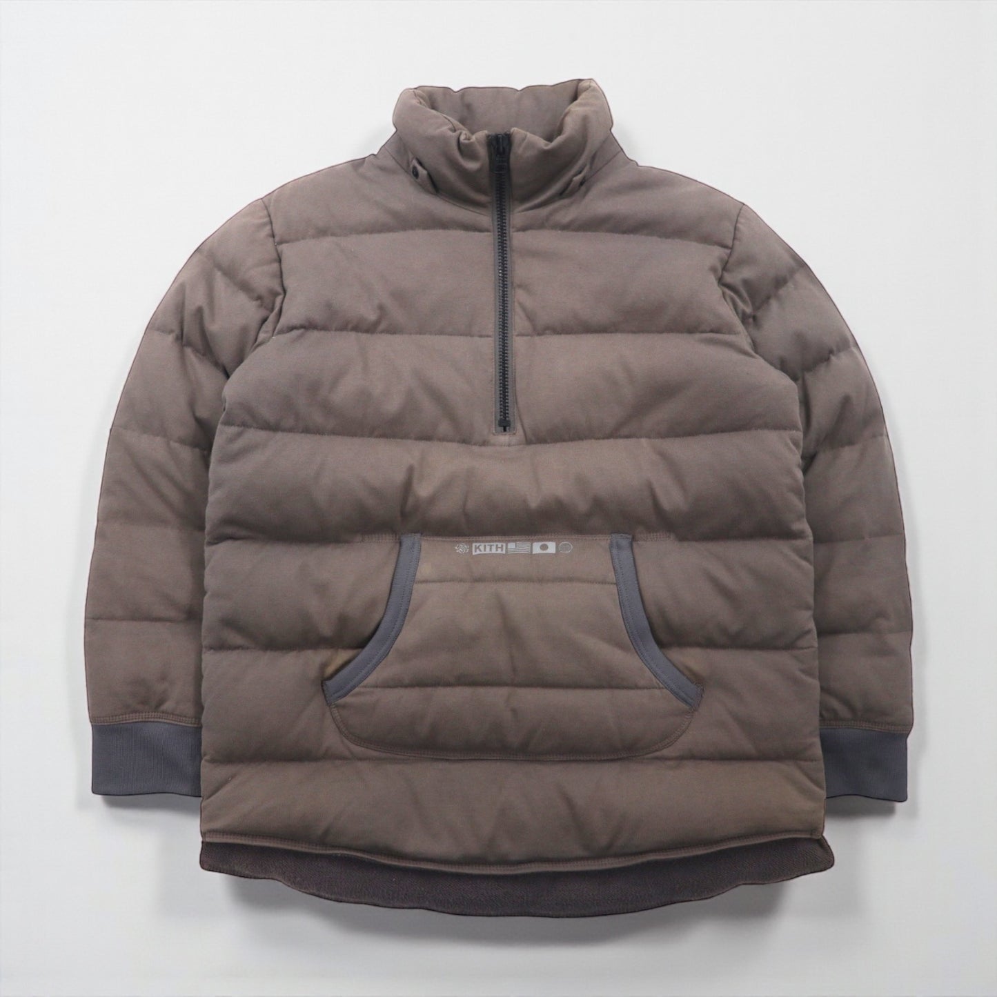 KITH x NANO UNIVERSE x Nishikawa Down NAKAMEGURO QUARTER-ZIP PULLOVER CINDER Pullover Down Jacket, Size S, Kangaroo Pocket, Anorak Parka, KH1080
