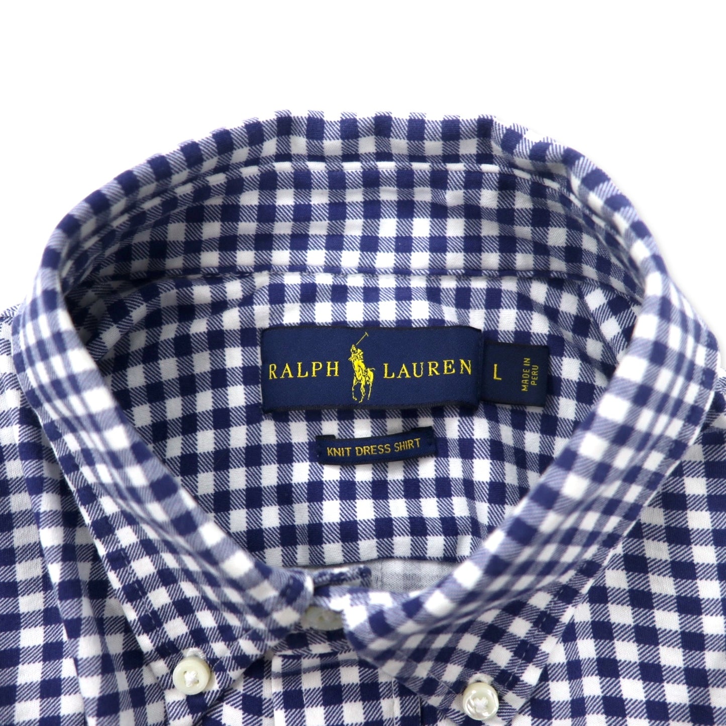 RALPH LAUREN ボタンダウンシャツ L ブルー ギンガムチェック ピマコットン ストレッチ KNIT DRESS SHIRT スモールポニー刺繍