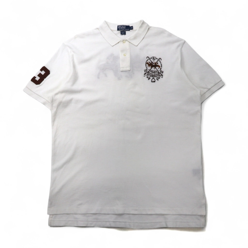 Polo by Ralph Lauren 90s Polo Shirt, XL, White Cotton, Pique, Polo Player, Back Logo Embroidery