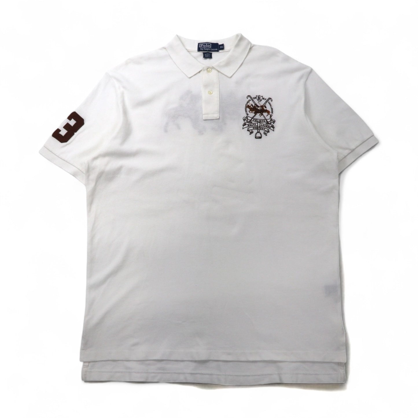 Polo by Ralph Lauren 90年代 ポロシャツ XL ホワイト コットン 鹿の子 ポロプレイヤー バックロゴ刺繍