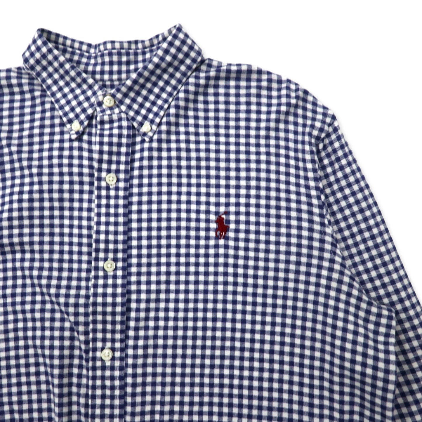 RALPH LAUREN ボタンダウンシャツ L ブルー ギンガムチェック ピマコットン ストレッチ KNIT DRESS SHIRT スモールポニー刺繍