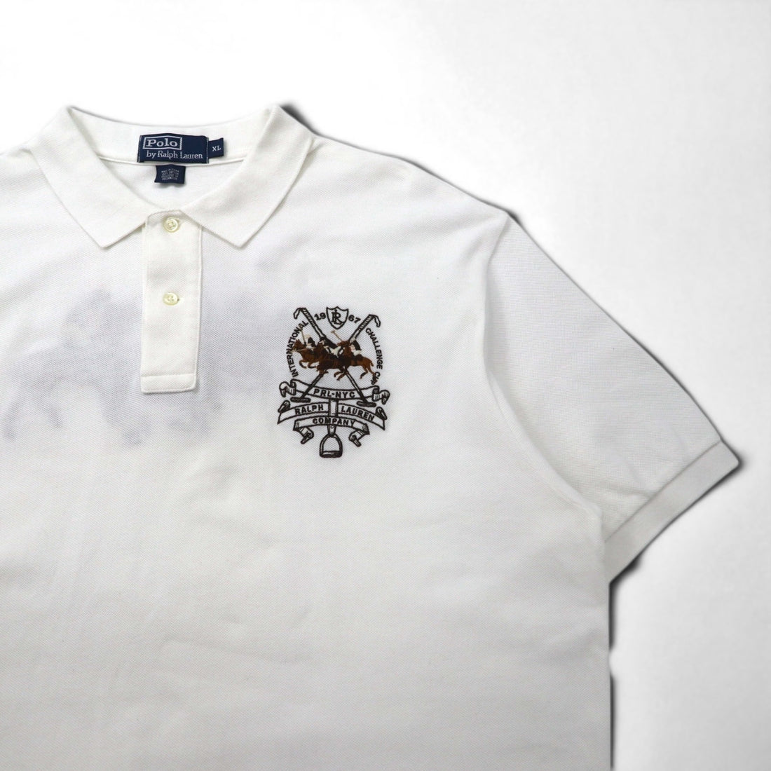 Polo by Ralph Lauren 90s Polo Shirt, XL, White Cotton, Pique, Polo Player, Back Logo Embroidery
