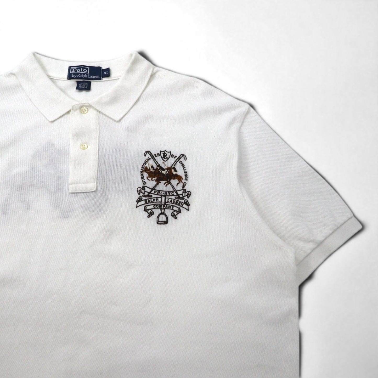 Polo by Ralph Lauren 90年代 ポロシャツ XL ホワイト コットン 鹿の子 ポロプレイヤー バックロゴ刺繍