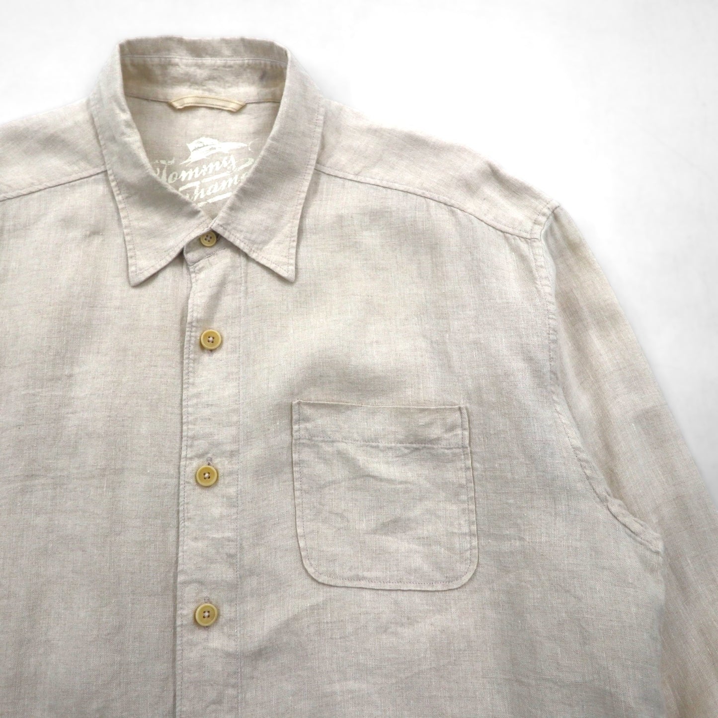90s Vintage Linen Shirt リネンシャツ XL ベージュ 胸ポケット 麻 Tommy Bahama