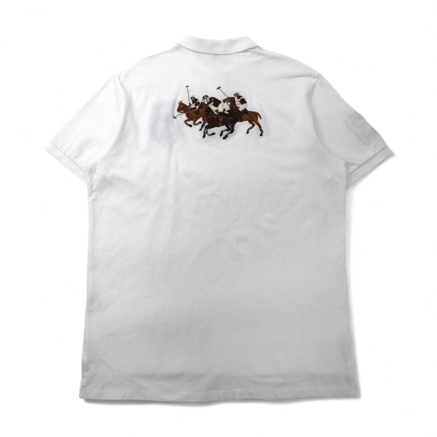 Polo by Ralph Lauren 90年代 ポロシャツ XL ホワイト コットン 鹿の子 ポロプレイヤー バックロゴ刺繍