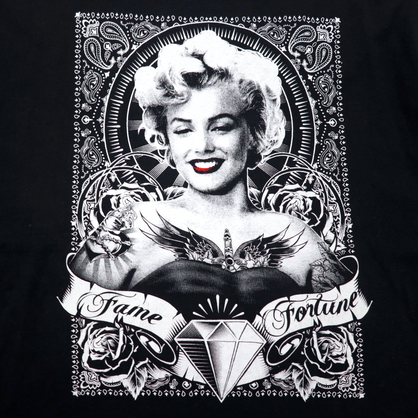 marilyn マリリンモンロー タトゥー パロディーTシャツ 3XL ブラック コットン Fame Fortune ビッグサイズ